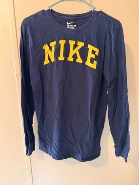 Nike Navy Long-Sleeve Tee with Yellow Arch Logo